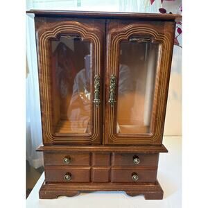 Vintage Jewelry Box Wood & Glass